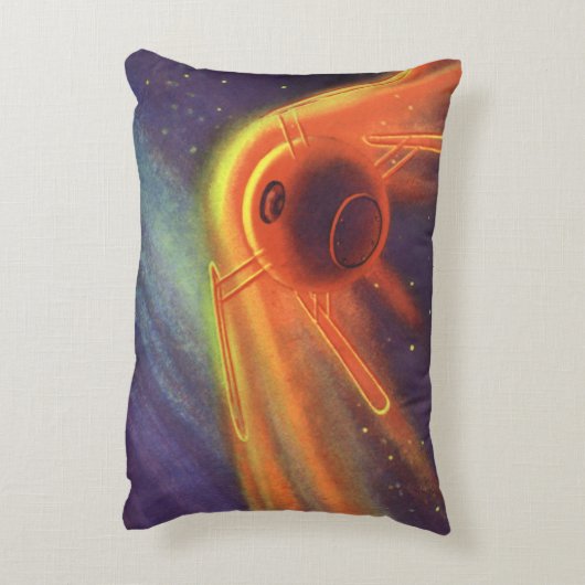 ヴィンテージSF白熱［赤熱］光を放つ、宇宙ロケット アクセントクッション (裏面(縦))