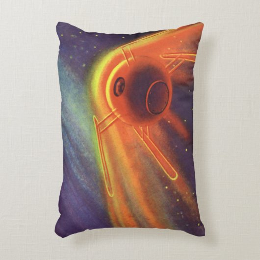 ヴィンテージSF白熱［赤熱］光を放つ、宇宙ロケット アクセントクッション (正面(垂直))