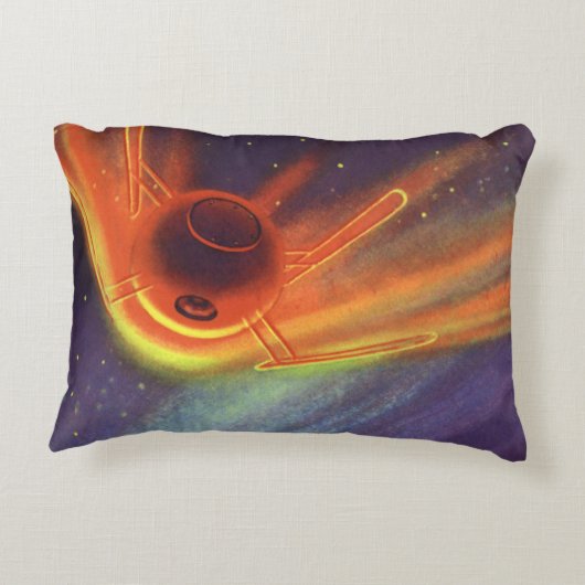 ヴィンテージSF白熱［赤熱］光を放つ、宇宙ロケット アクセントクッション (裏面)