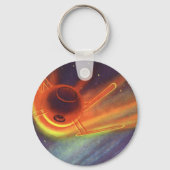 ヴィンテージSF白熱［赤熱］光を放つ、宇宙ロケット キーホルダー (正面)