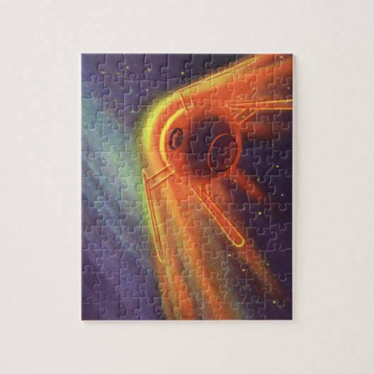 ヴィンテージSF白熱［赤熱］光を放つ、宇宙ロケット ジグソーパズル (縦)