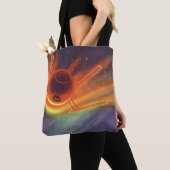 ヴィンテージSF白熱［赤熱］光を放つ、宇宙ロケット トートバッグ (クローズアップ)