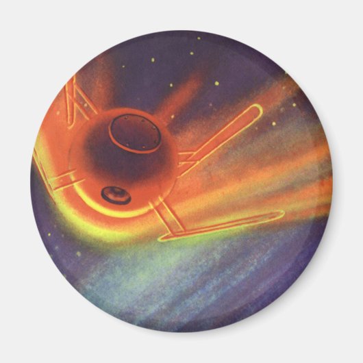 ヴィンテージSF白熱［赤熱］光を放つ、宇宙ロケット マグネット (正面)