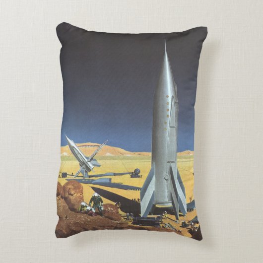 ヴィンテージSF砂漠のロケット惑星 アクセントクッション (裏面(縦))