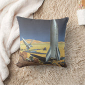 ヴィンテージSF砂漠のロケット惑星 クッション (ブランケット)