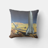 ヴィンテージSF砂漠のロケット惑星 クッション (正面)