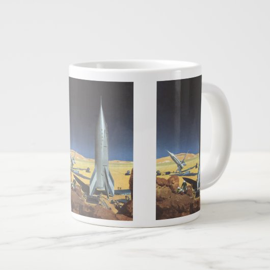 ヴィンテージSF砂漠のロケット惑星 ジャンボコーヒーマグカップ (正面右)