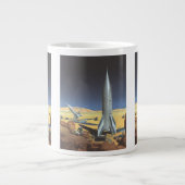 ヴィンテージSF砂漠のロケット惑星 ジャンボコーヒーマグカップ (正面)