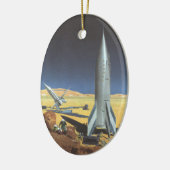 ヴィンテージSF砂漠のロケット惑星 セラミックオーナメント (左)