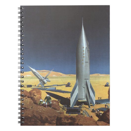 ヴィンテージSF砂漠のロケット惑星 ノートブック (正面)