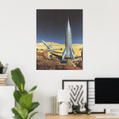 ヴィンテージSF砂漠のロケット惑星 ポスター (ホームオフィス)