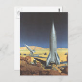ヴィンテージSF砂漠のロケット惑星 ポストカード (正面/裏面)