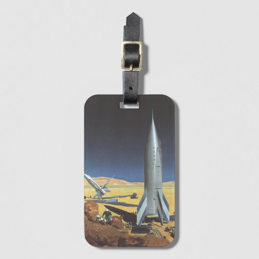 ヴィンテージSF砂漠のロケット惑星 ラゲッジタグ (正面縦)