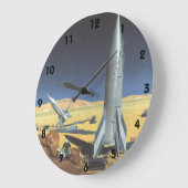 ヴィンテージSF砂漠のロケット惑星 ラージ壁時計 (傾斜)