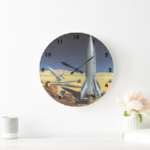 ヴィンテージSF砂漠のロケット惑星 ラージ壁時計 (ホーム)