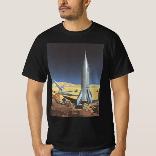 ヴィンテージSF砂漠のロケット惑星 Tシャツ (正面)