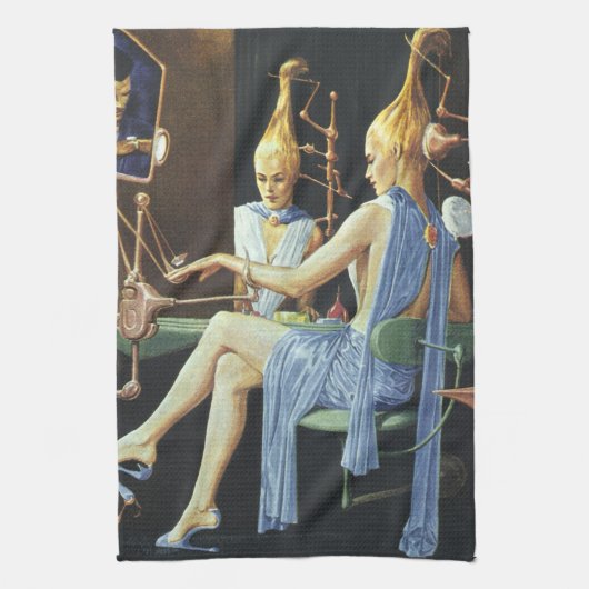 ヴィンテージSF美しいサロンスパマニキュア キッチンタオル (縦)