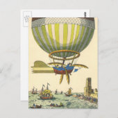 ヴィンテージSF蒸気パンク熱気球 ポストカード (正面/裏面)