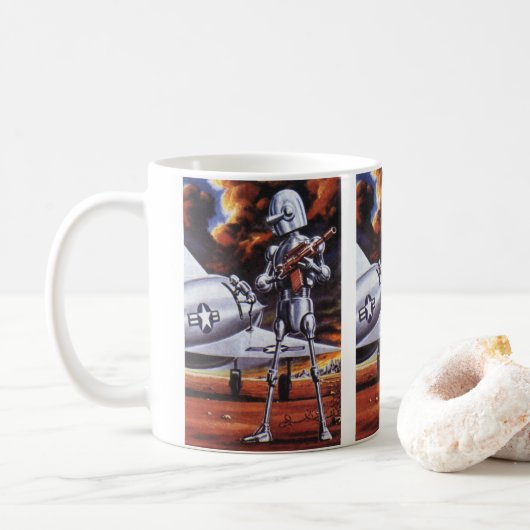 ヴィンテージSF軍隊ロボット兵 コーヒーマグカップ (ドーナツ)