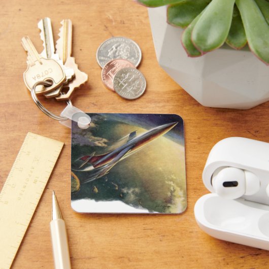 ヴィンテージSF飛行機地球 キーホルダー (デスク)