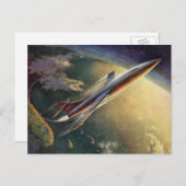 ヴィンテージSF飛行機地球 ポストカード (正面/裏面)