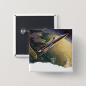 ヴィンテージSF飛行機地球 缶バッジ (正面&裏面)