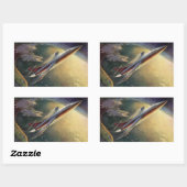 ヴィンテージSF飛行機地球 長方形シール (シート)