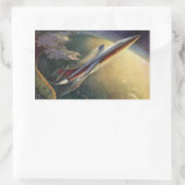 ヴィンテージSF飛行機地球 長方形シール (バッグ)