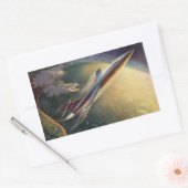 ヴィンテージSF飛行機地球 長方形シール (封筒)