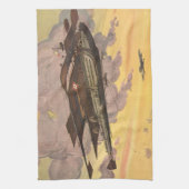 ヴィンテージSF飛行機飛行機船 キッチンタオル (縦)