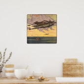 ヴィンテージSF飛行機飛行機船 ポスター (キッチン)