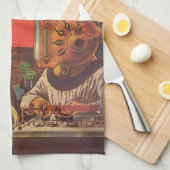 ヴィンテージSF、エイリアンスチームパンクヘルメット キッチンタオル (四つ折り)