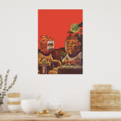 ヴィンテージSF、エイリアンスチームパンクヘルメット ポスター (キッチン)