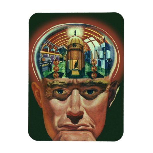 ヴィンテージSF、エイリアン脳研究室 マグネット (縦)