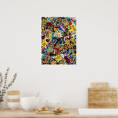 ヴィンテージSF&ホラー映画ポスターコラージュ ポスター (キッチン)