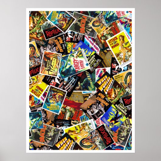 ヴィンテージSF&ホラー映画ポスターコラージュ ポスター (正面)