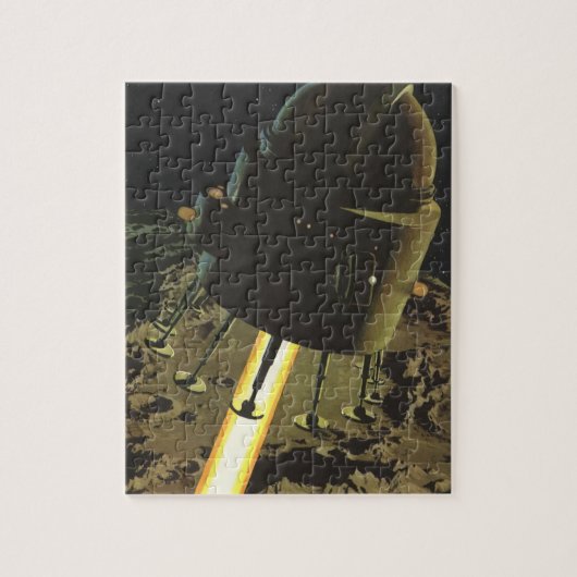 ヴィンテージSF、ロケットが月に着陸 ジグソーパズル (縦)