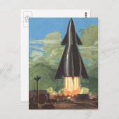 ヴィンテージSF,ロケットで地球から爆発 ポストカード (正面/裏面)