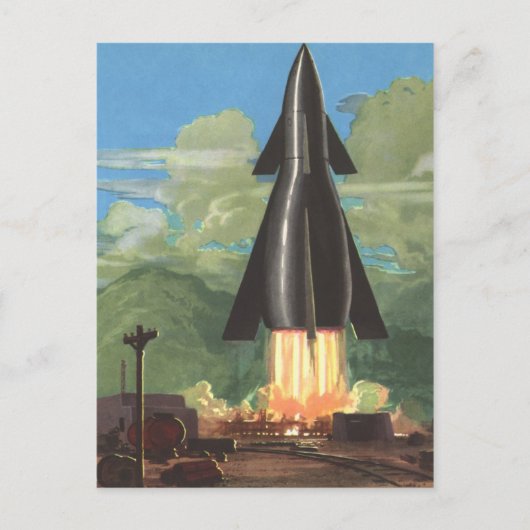 ヴィンテージSF,ロケットで地球から爆発 ポストカード (正面)