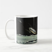 ヴィンテージSF、ロケット船月惑星 コーヒーマグカップ (左)