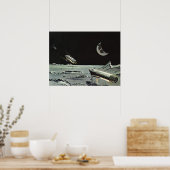 ヴィンテージSF、ロケット船月惑星 ポスター (キッチン)