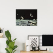 ヴィンテージSF、ロケット船月惑星 ポスター (ホームオフィス)