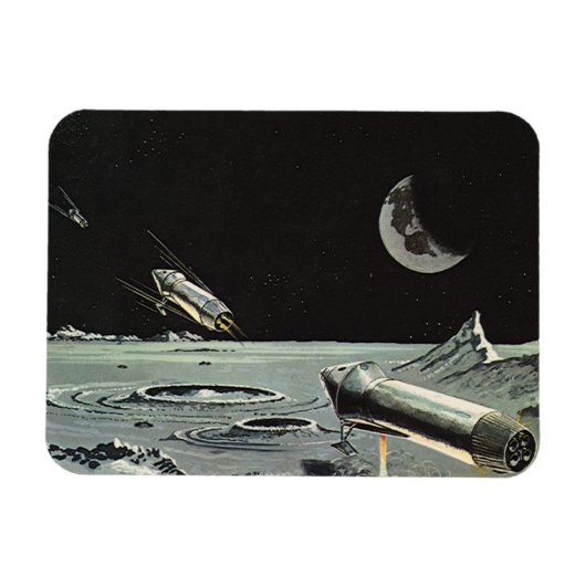 ヴィンテージSF、ロケット船月惑星 マグネット (横)