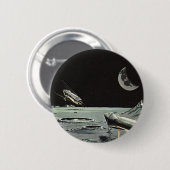 ヴィンテージSF、ロケット船月惑星 缶バッジ (正面&裏面)