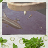 ヴィンテージSF、宇宙ステーションwith Planet キッチンタオル (折り畳み)