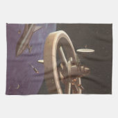 ヴィンテージSF、宇宙ステーションwith Planet キッチンタオル (横)