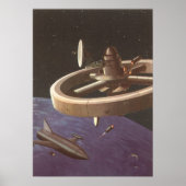 ヴィンテージSF、宇宙ステーションwith Planet ポスター (正面)