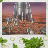 ヴィンテージSF、宇宙飛行士カブトムシエイリアン キッチンタオル (折り畳み)