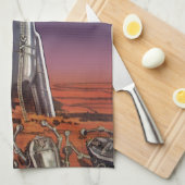 ヴィンテージSF、宇宙飛行士カブトムシエイリアン キッチンタオル (四つ折り)