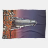 ヴィンテージSF、宇宙飛行士カブトムシエイリアン キッチンタオル (横)